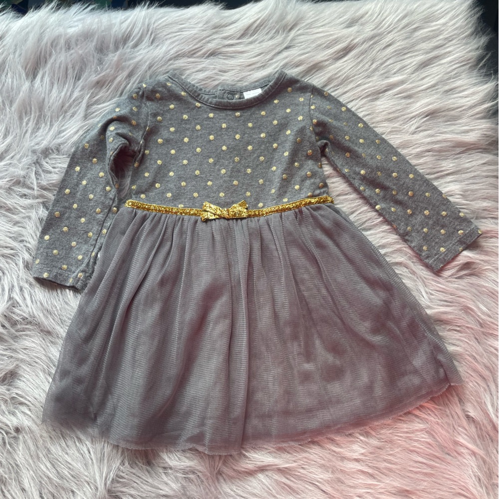 ☀️Carter's Charcoal Dress with Gold Dots